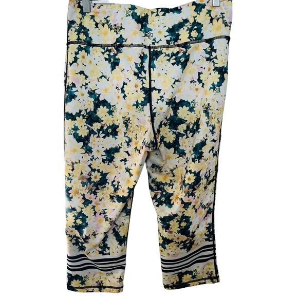 IDEOLOGY HIGH-RISE ACTIVEWEAR CAPRI LEGGING, WOMENS, L, YELLOW GREEN PINK FLORAL - Picture 2 of 10